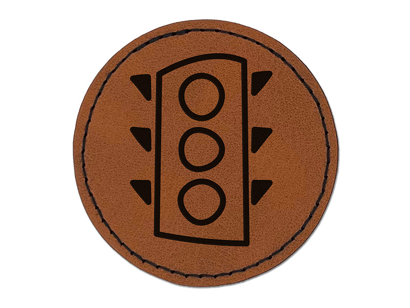 Traffic Light Doodle Round Iron-On Engraved Faux Leather Patch Applique - 2.5"