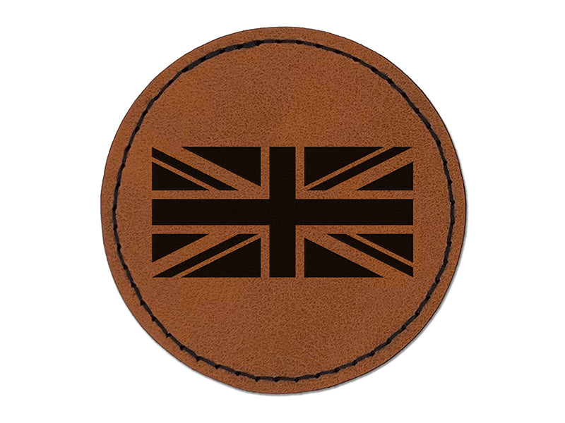 United Kingdom Flag Union Jack Round Iron-On Engraved Faux Leather Patch Applique - 2.5"