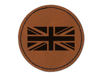 United Kingdom Flag Union Jack Round Iron-On Engraved Faux Leather Patch Applique - 2.5"