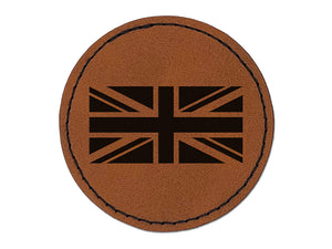 United Kingdom Flag Union Jack Round Iron-On Engraved Faux Leather Patch Applique - 2.5"