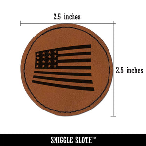 USA United States of America Flag Fun Round Iron-On Engraved Faux Leather Patch Applique - 2.5"