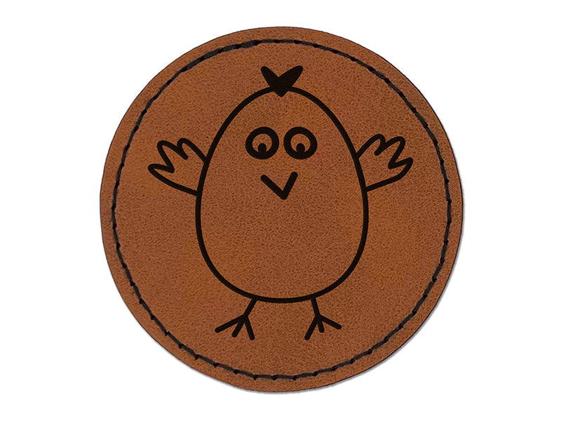 Wary Chicken Round Iron-On Engraved Faux Leather Patch Applique - 2.5"