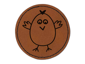 Wary Chicken Round Iron-On Engraved Faux Leather Patch Applique - 2.5"