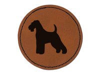 Welsh Terrier Dog Solid Round Iron-On Engraved Faux Leather Patch Applique - 2.5"