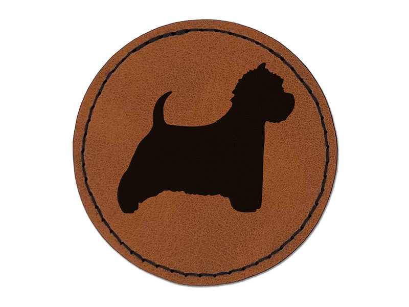 Westie West Highland White Terrier Dog Solid Round Iron-On Engraved Faux Leather Patch Applique - 2.5"
