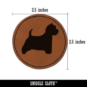 Westie West Highland White Terrier Dog Solid Round Iron-On Engraved Faux Leather Patch Applique - 2.5"