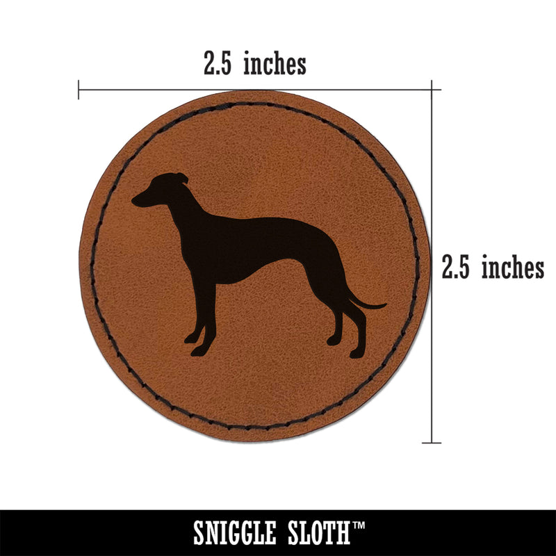 Whippet Dog Solid Round Iron-On Engraved Faux Leather Patch Applique - 2.5"