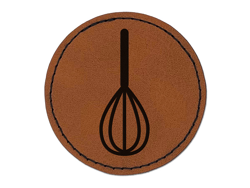 Whisk French Whip Cooking Baking Round Iron-On Engraved Faux Leather Patch Applique - 2.5"