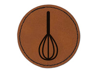 Whisk French Whip Cooking Baking Round Iron-On Engraved Faux Leather Patch Applique - 2.5"