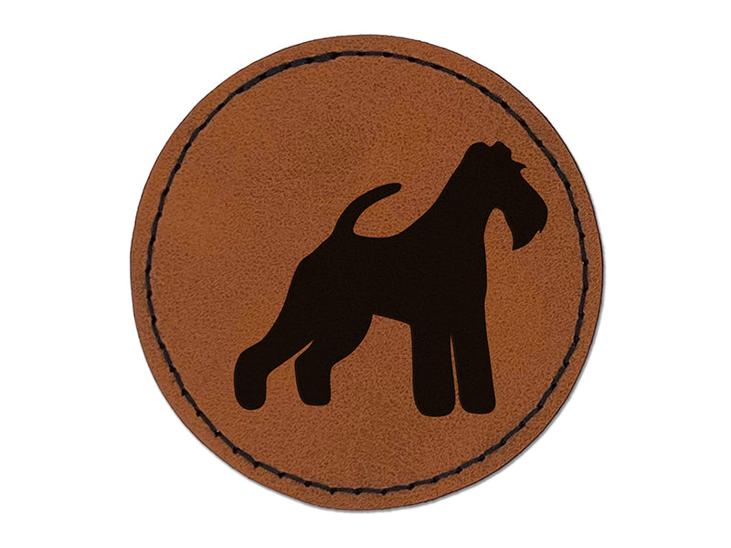 Wire Hair Fox Terrier Dog Solid Round Iron-On Engraved Faux Leather Patch Applique - 2.5"