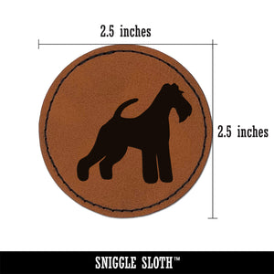 Wire Hair Fox Terrier Dog Solid Round Iron-On Engraved Faux Leather Patch Applique - 2.5"