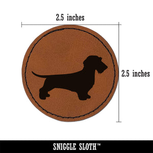 Wirehaired Dachshund Dog Solid Round Iron-On Engraved Faux Leather Patch Applique - 2.5"