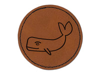 Witty Sperm Whale Round Iron-On Engraved Faux Leather Patch Applique - 2.5"