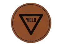 Yield Sign Round Iron-On Engraved Faux Leather Patch Applique - 2.5"