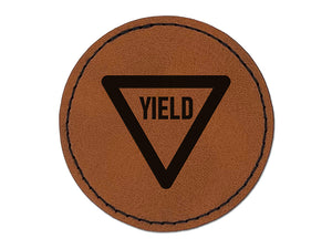 Yield Sign Round Iron-On Engraved Faux Leather Patch Applique - 2.5"