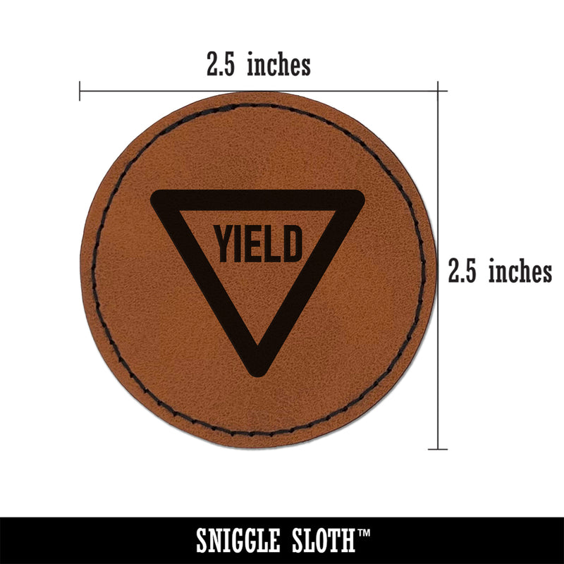 Yield Sign Round Iron-On Engraved Faux Leather Patch Applique - 2.5"