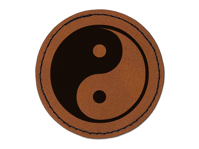 Yin and Yang Symbol Round Iron-On Engraved Faux Leather Patch Applique - 2.5"