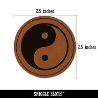 Yin and Yang Symbol Round Iron-On Engraved Faux Leather Patch Applique - 2.5"