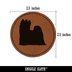 Yorkie Yorkshire Terrier Dog Solid Round Iron-On Engraved Faux Leather Patch Applique - 2.5"