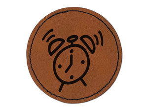 Alarm Clock Doodle Round Iron-On Engraved Faux Leather Patch Applique - 2.5"