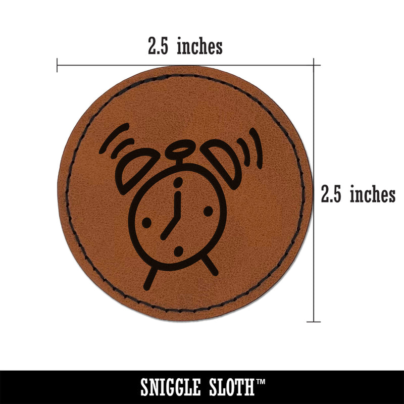 Alarm Clock Doodle Round Iron-On Engraved Faux Leather Patch Applique - 2.5"