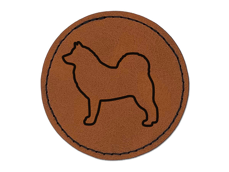 Alaskan Malamute Dog Outline Round Iron-On Engraved Faux Leather Patch Applique - 2.5"