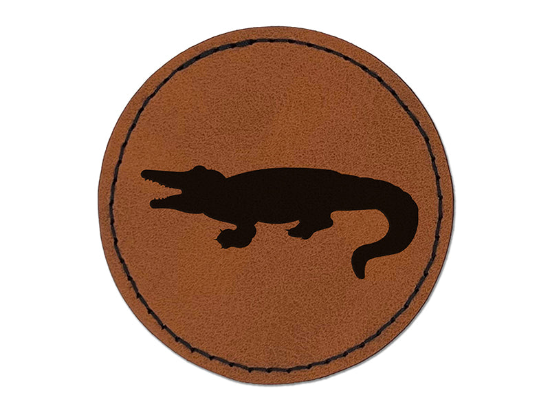 Alligator Crocodile Solid Round Iron-On Engraved Faux Leather Patch Applique - 2.5"