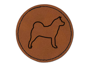 American Akita Dog Outline Round Iron-On Engraved Faux Leather Patch Applique - 2.5"