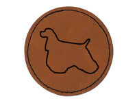 American Cocker Spaniel Dog Outline Round Iron-On Engraved Faux Leather Patch Applique - 2.5"