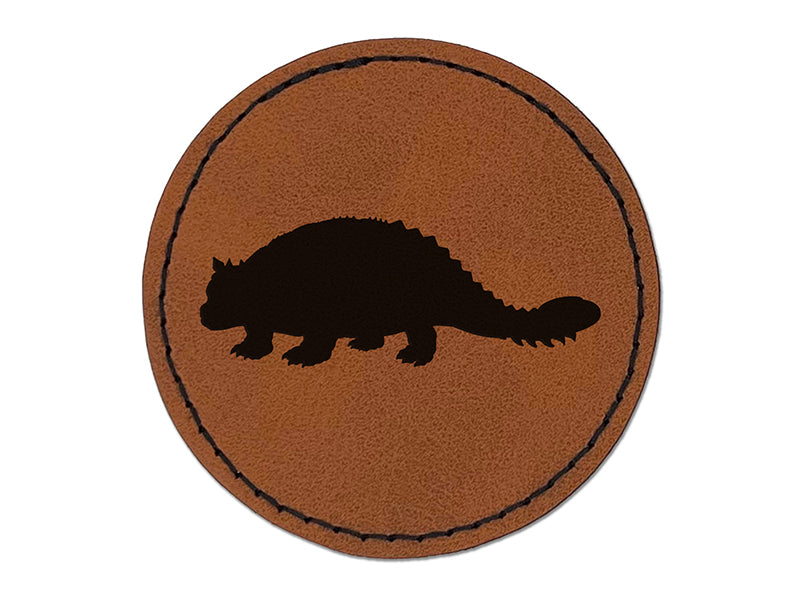 Ankylosaurus Dinosaur Solid Round Iron-On Engraved Faux Leather Patch Applique - 2.5"