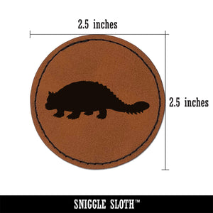 Ankylosaurus Dinosaur Solid Round Iron-On Engraved Faux Leather Patch Applique - 2.5"