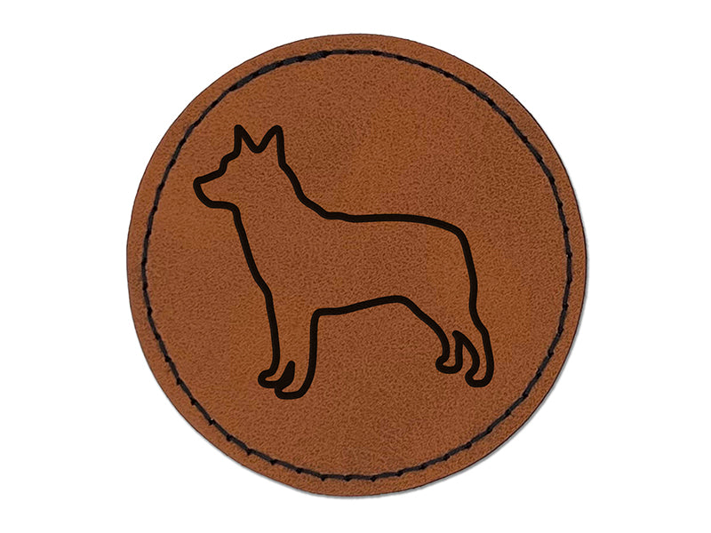 Australian Cattle Dog Outline Round Iron-On Engraved Faux Leather Patch Applique - 2.5"