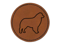 Australian Shepherd Dog Aussie Outline Round Iron-On Engraved Faux Leather Patch Applique - 2.5"
