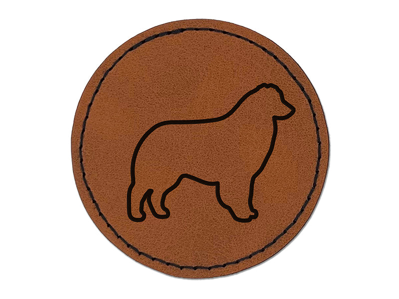 Australian Shepherd Dog Aussie Outline Round Iron-On Engraved Faux Leather Patch Applique - 2.5"