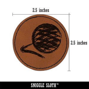 Ball of Yarn Sketch Crochet Knit Round Iron-On Engraved Faux Leather Patch Applique - 2.5"