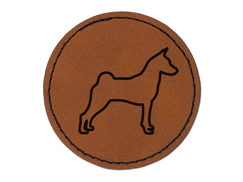 Basenji Dog Outline Round Iron-On Engraved Faux Leather Patch Applique - 2.5"