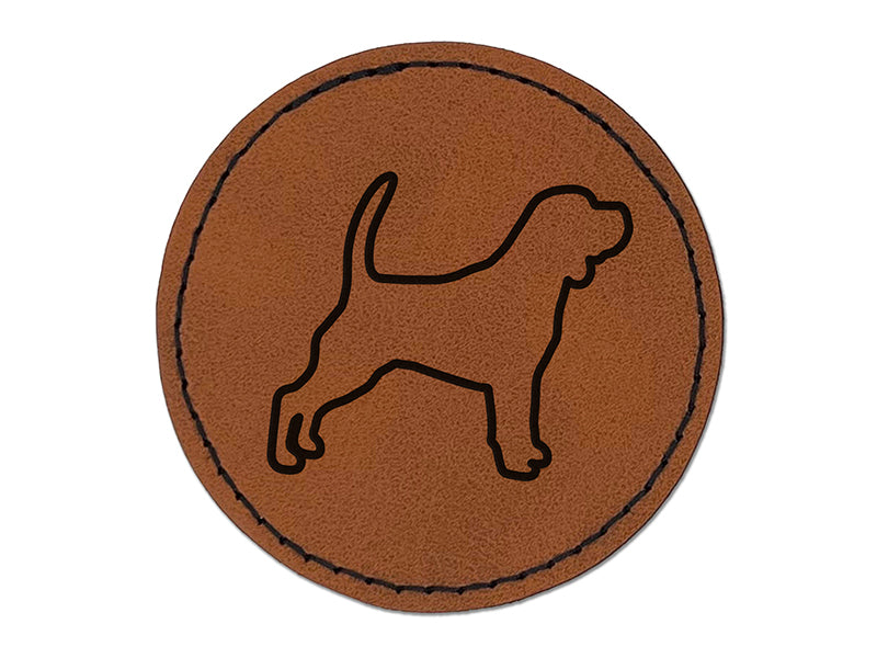 Beagle Dog Outline Round Iron-On Engraved Faux Leather Patch Applique - 2.5"