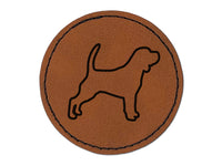 Beagle Dog Outline Round Iron-On Engraved Faux Leather Patch Applique - 2.5"