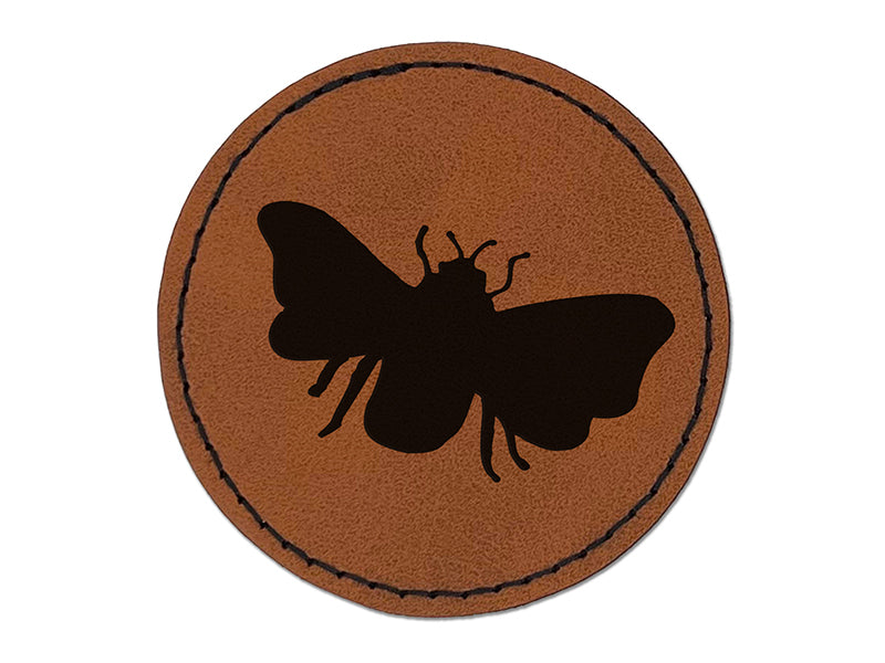 Bee Solid Round Iron-On Engraved Faux Leather Patch Applique - 2.5"