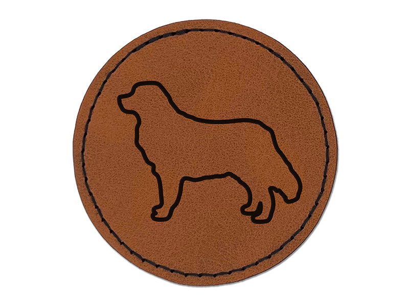 Bernese Mountain Dog Outline Round Iron-On Engraved Faux Leather Patch Applique - 2.5"