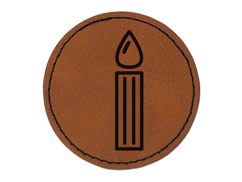 Birthday Candle Single Round Iron-On Engraved Faux Leather Patch Applique - 2.5"
