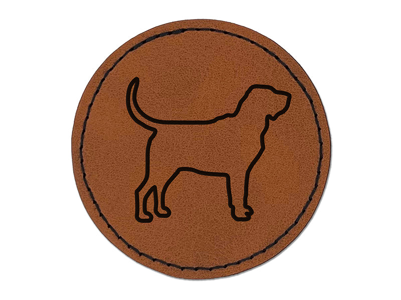 Bloodhound Dog Outline Round Iron-On Engraved Faux Leather Patch Applique - 2.5"
