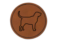 Bloodhound Dog Outline Round Iron-On Engraved Faux Leather Patch Applique - 2.5"