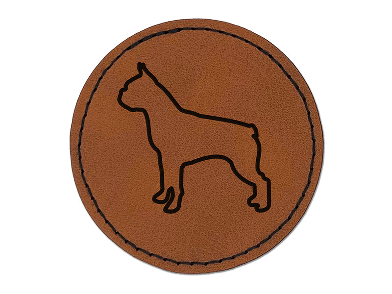 Boston Terrier Dog Outline Round Iron-On Engraved Faux Leather Patch Applique - 2.5"