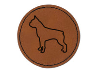 Boston Terrier Dog Outline Round Iron-On Engraved Faux Leather Patch Applique - 2.5"