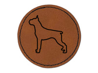 Boxer Dog Outline Round Iron-On Engraved Faux Leather Patch Applique - 2.5"