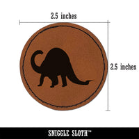 Brontosaurus Dinosaur Solid Round Iron-On Engraved Faux Leather Patch Applique - 2.5"