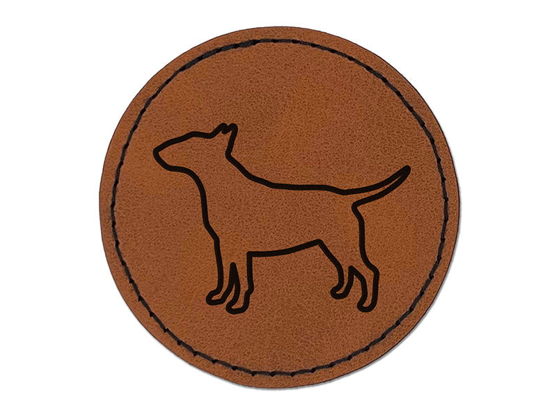 Bull Terrier Dog Outline Round Iron-On Engraved Faux Leather Patch Applique - 2.5"