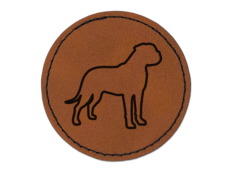 Bullmastiff Dog Outline Round Iron-On Engraved Faux Leather Patch Applique - 2.5"