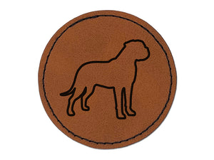 Bullmastiff Dog Outline Round Iron-On Engraved Faux Leather Patch Applique - 2.5"